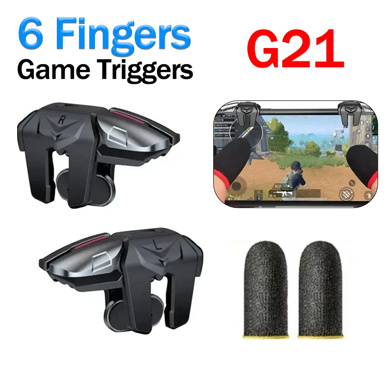 

Mobile Phone 6 Fingers Gamepad Joystick Controller G21 Game Trigger for PUBG Aim Shooting L1 R1 Alloy Key Button for IOS Android