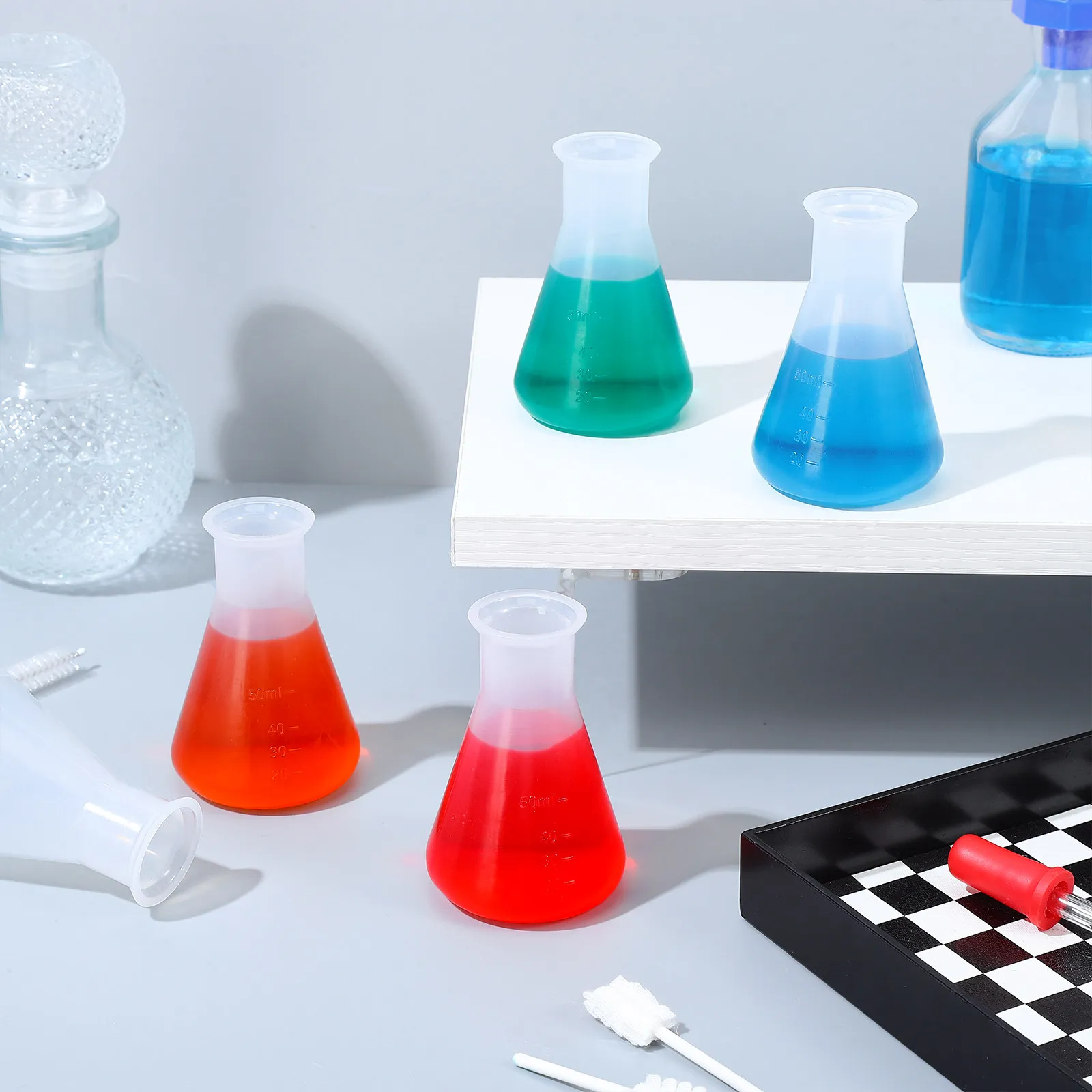 6Pcs Plastic Conical Flask Accurate Scale 50Ml Erlenmeyer Flask Experiment Use Laboratory Chemistry Research Tools