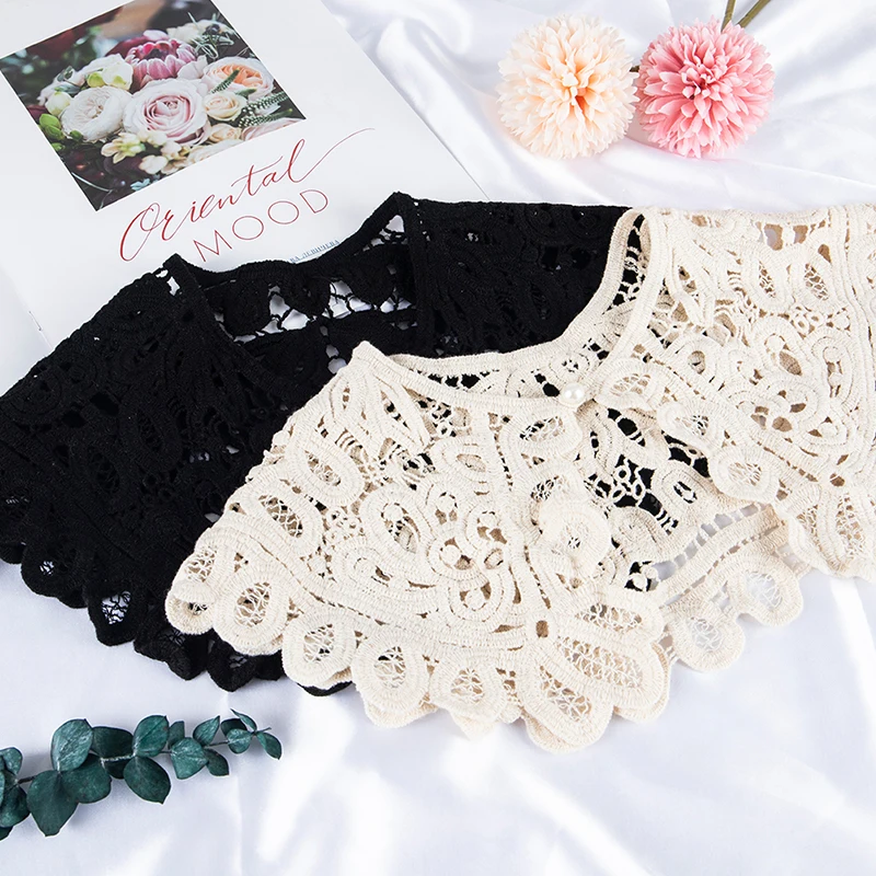 Shawl O-Neck Doll False Collar Shirt Women Hollow Crochet Lace Detachable Collar