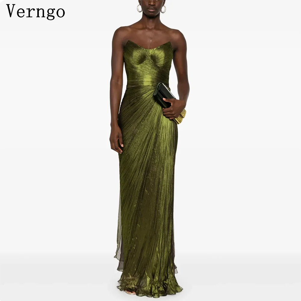 Verngo Green Chiffon Shiny Evening Dress Sweetheart Mermaid Slim Prom Gowns Women Elegant Floor Length Party Dress Customized