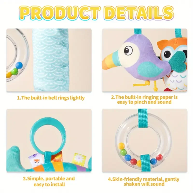 Sonajeros colgantes para cuna, juguetes para bebés, juguete colgante en espiral de animales de dibujos animados con timbre, cochecito, coche, juguetes para recién nacidos
