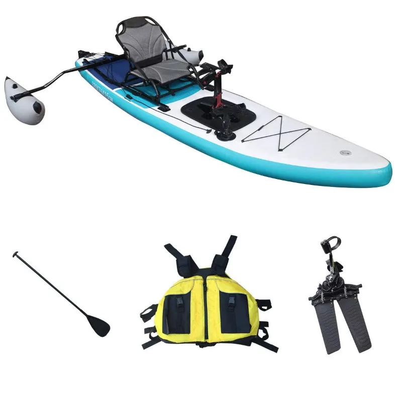 

Надувная двухместная педальная рыболовная лодка-каяк длиной 14 футов с системой защиты от протечек и отсеком для хранения, ПВХ лодка для гребли по рекам и озерам, для активного отдыха на природе