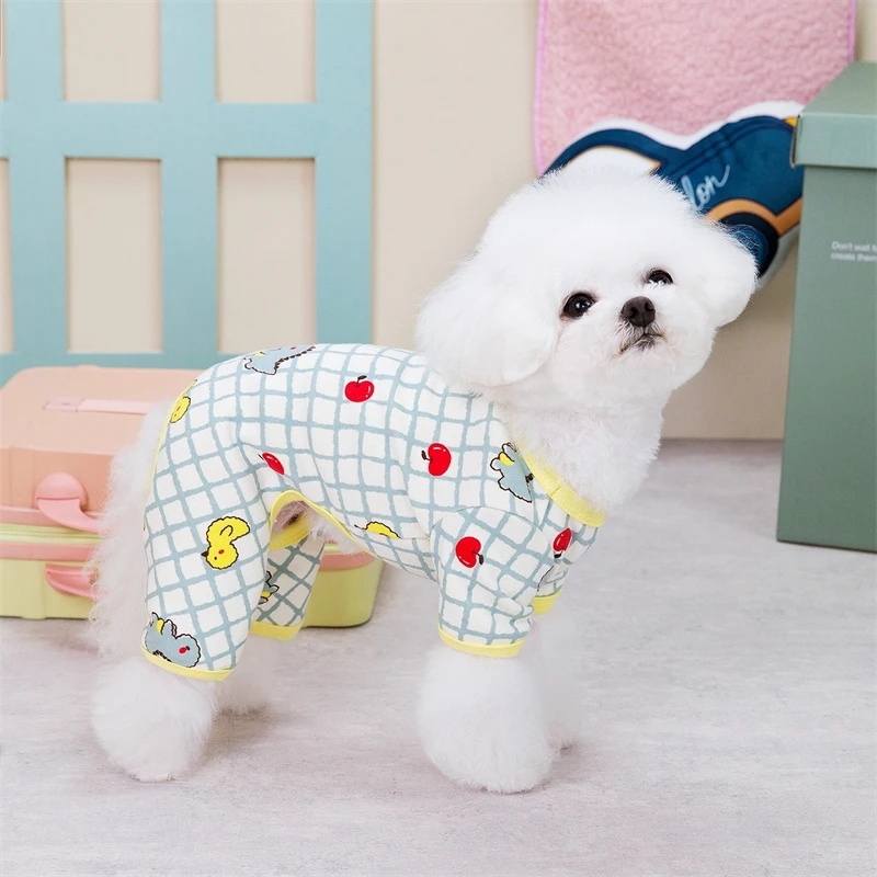 Leisure Pet Dog Sweatshirts Spring Four Legs Protective Chihuahua York Dog Overalls T Shirt Soft Cotton Lattice Cat Clothing