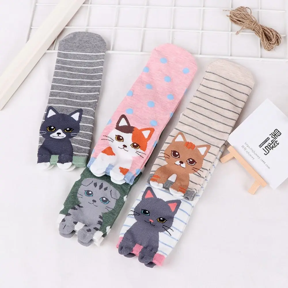 Breathable Korean Style Cat Pattern Socks Harajuku Cotton Animal Socks Warm Short Socks Middle Tube Socks Girls