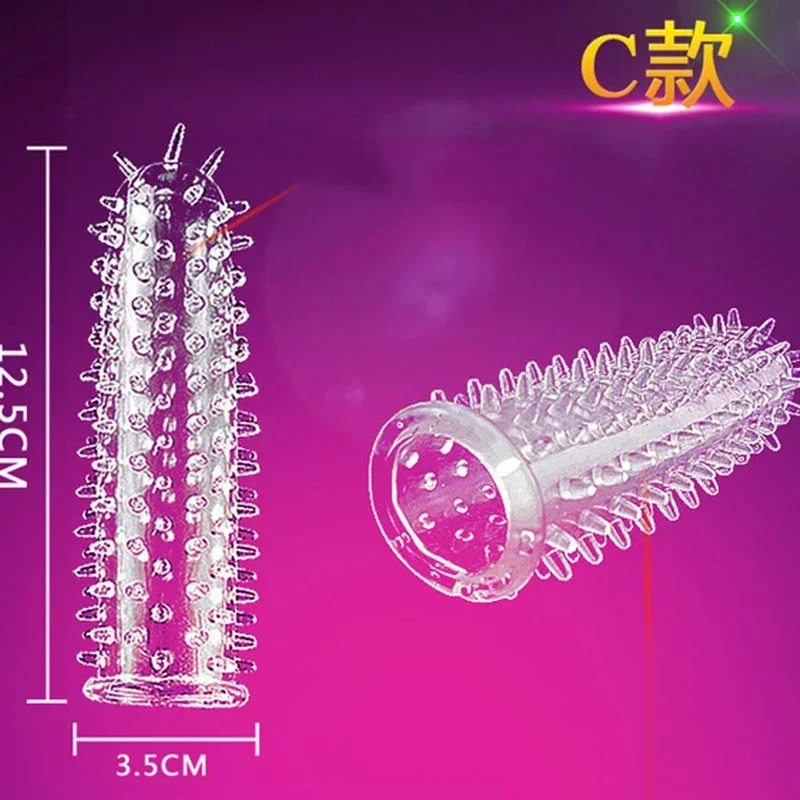 Extension Reusable Condom Penis Sleeve Male Enlargement Time Delay Spike Clit Massager Cover Crystal Clear Condoms Adult Sex Toy