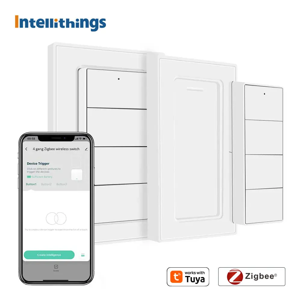 Zemismart Zigbee 4 Gang saklar adegan nirkabel, daya dengan baterai kustom terkait Tuya perangkat pintar tombol tekan Smartthings App