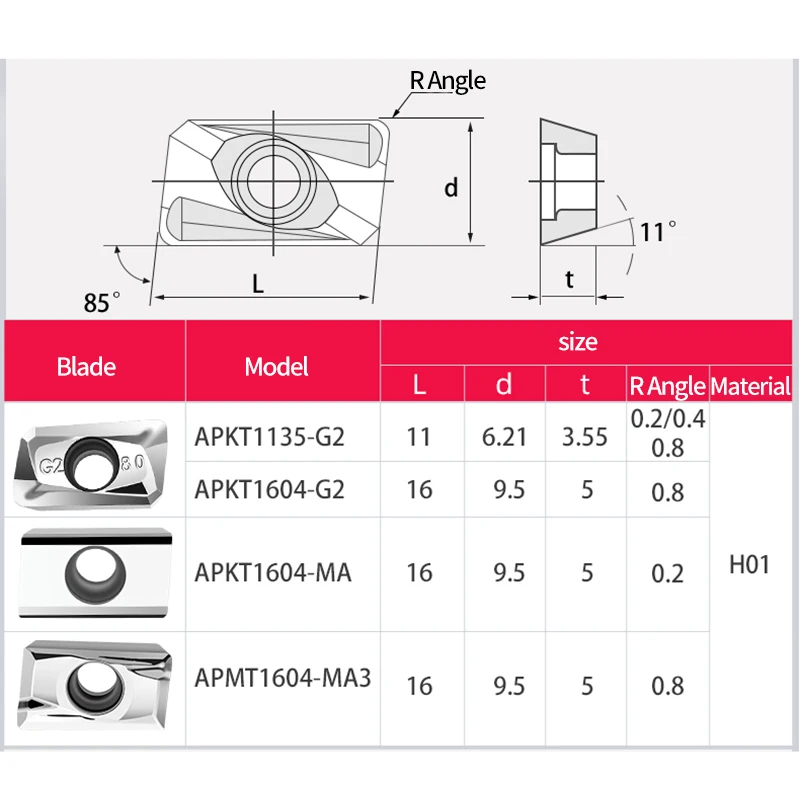 KaKarot Alunminum Insert APKT113504 G2 H01 APKT113508 G2 APKT113502 MA  APKT113504MA Carbide End Milling Tool CNC Milling Insert