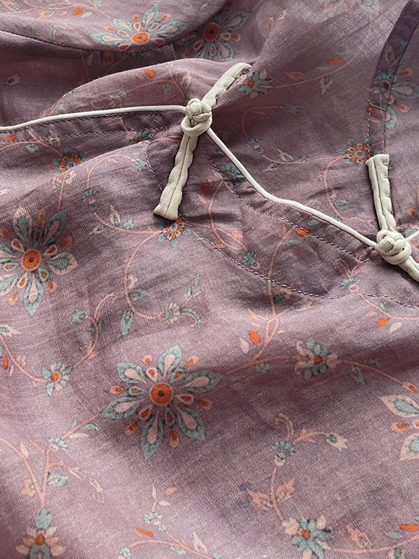 

Новый китайский женский летний топ с цветочным принтом и скользящим воротником, традиционный дизайн с наклонными пуговицами, уникальный топ