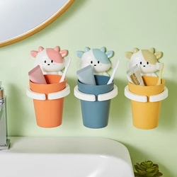 Cartoon Animal Toothbrush Holder Punch-Free Bathroom Wall-Mounted Mouthwash Cup Comb Toothpaste Tube Suspension Storage Rack