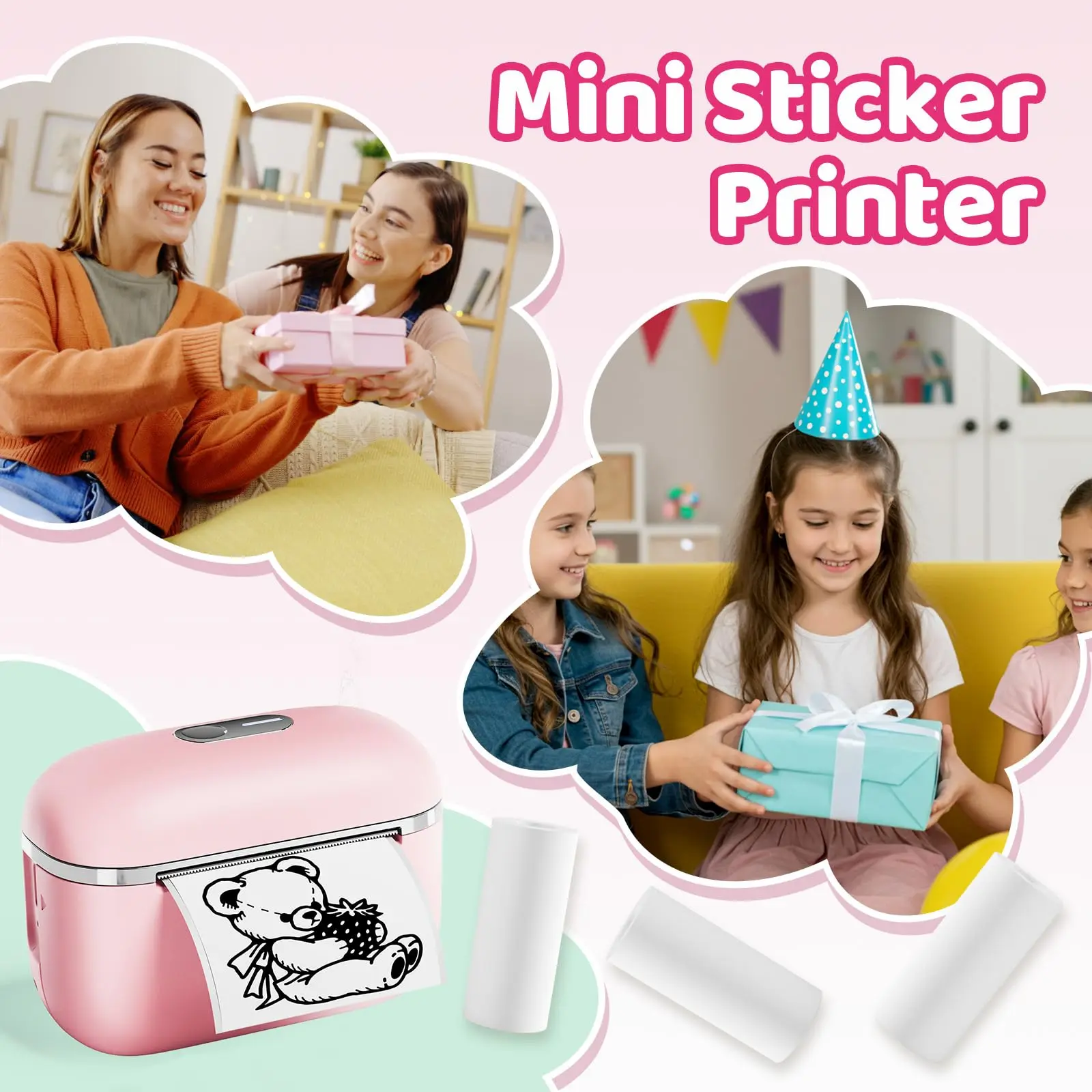 Mini  Thermal Printer T02E, Portable Inkless Sticker Label Printer, Compatible with iPhone Android for Students Kids