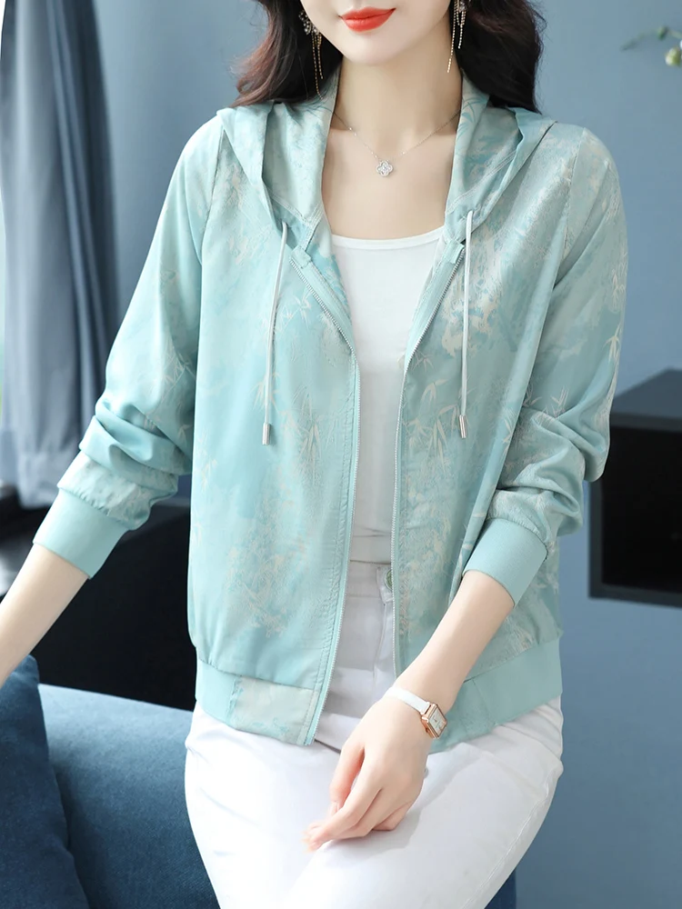 

Print Spring Summer Jacket Women Zipper Thin Coat With Hooded Clothes For Women Long Sleeve Women's Jackets