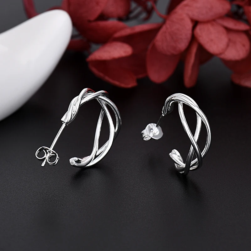 

Wholesale New 925 Sterling Silver Spiral Earrings Stud for Women Fashion Party Wedding Designer Jewelry Christmas Gift