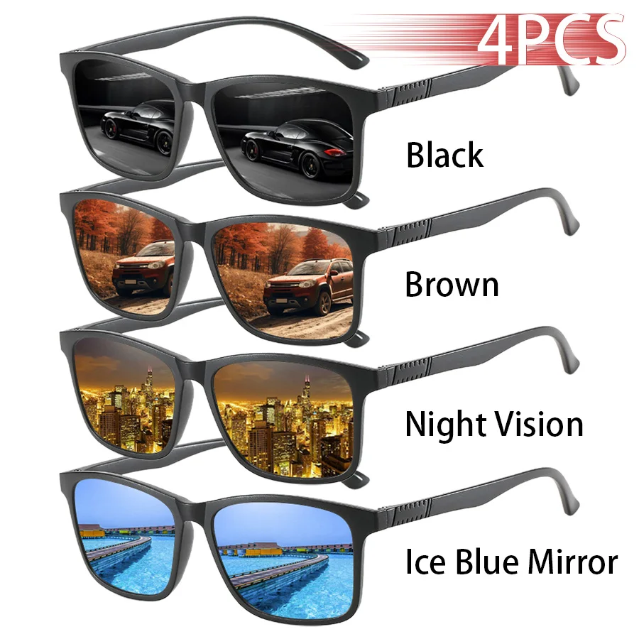 4er-Set Modische Vintage Karierte Quadratische Sonnenbrillen für Herren und Damen Angeln Fahren Luxus Marken Designer Sonnenbrillen Retro Eyewear – Detail 5
