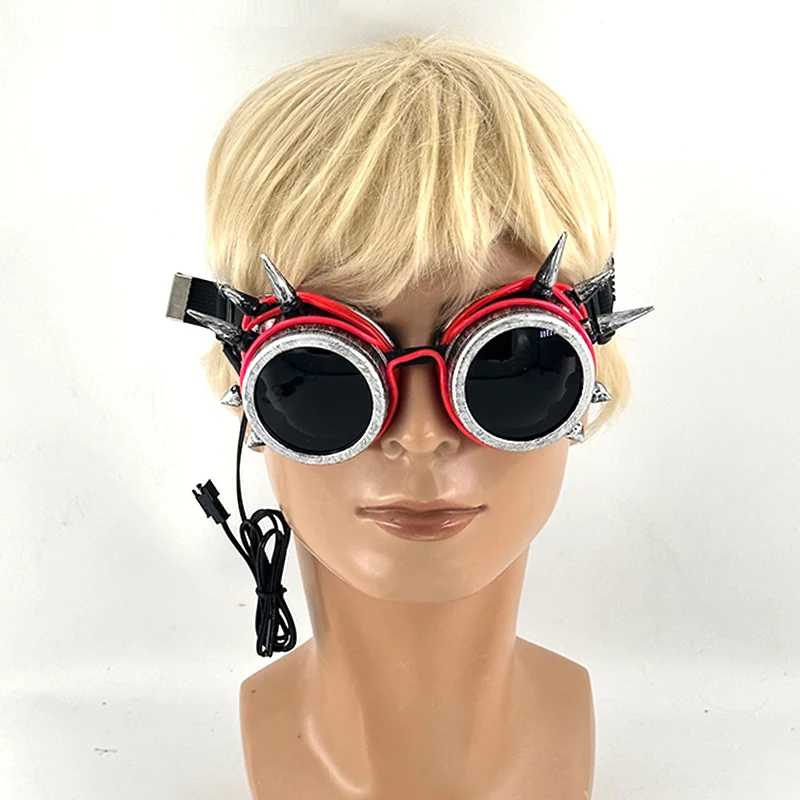 LED świecący okulary w stylu Retro z gwoździem, świecące okulary, Steampunk, okulary w stylu Retro, światło fluorescencyjne bary, impreza, gadżety na Halloween