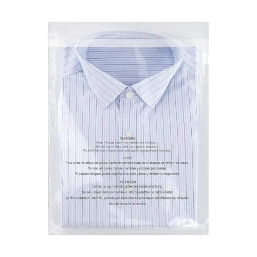 500 Count -, Self Seal 1.6 Mil Clear Plastic Poly Bags with Suffocation Warning for Clothing, T-Shirts, Pants-Resealable Adhesi