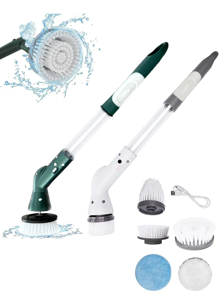 Electric Spin Scrubbers Cordless Spin Scrubbers With 5 Replaceable Brush Heads And Adjust Extension Handle Power Cleaning Brush