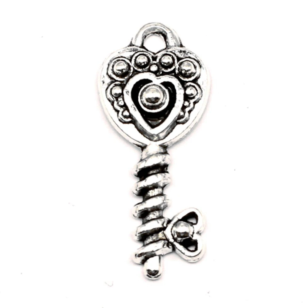 10pcs 30x13mm Love Keys Charms Pendants For Earrings Crafts Accessories Male Jewelry Antique Silver Color