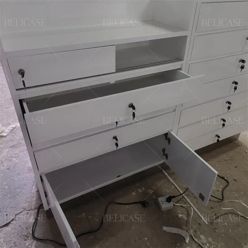 customized.Simple Style Paid Stand Cash Counter Table Normal Shop White Mdf With Drawers Design Cash Counter Store