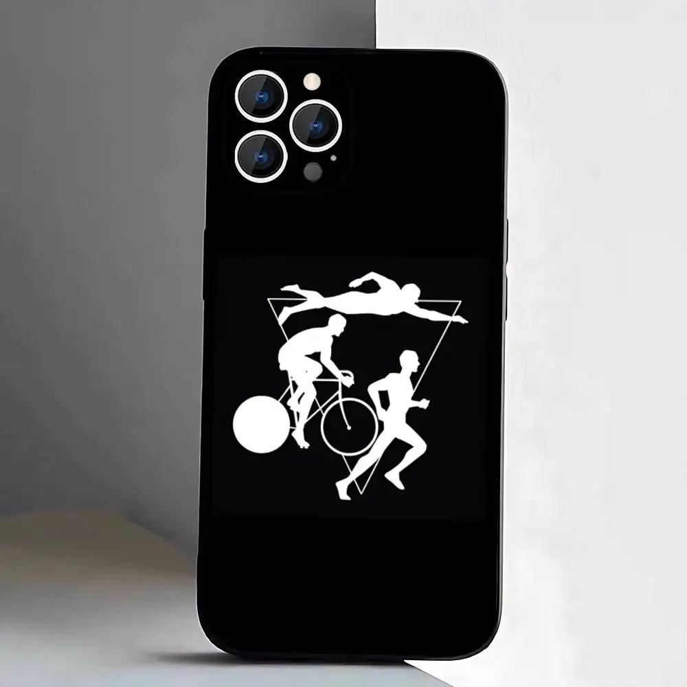Triathlon Swim Bike Run  Case For iPhone 17,16,15,14,13,12,11 Air,Plus,Pro Max,XS,X,XR,SE,Mini,8,7,Soft Silicone Black Cover