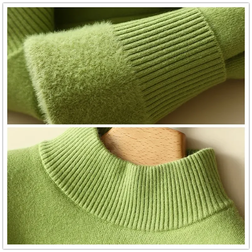 Thicken Winter Sweater Womens Casual Warm Velvet Lined Big Size 4xl Knit Pullover Half Turtleneck Poleras Soft Knitwear Jumpers