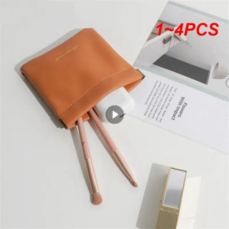 1~4PCS Leather Storage Bag Seal Tight No Drop Shrapnel Closure Pu Leather Material Storage Bag Data Cable Storage Bag