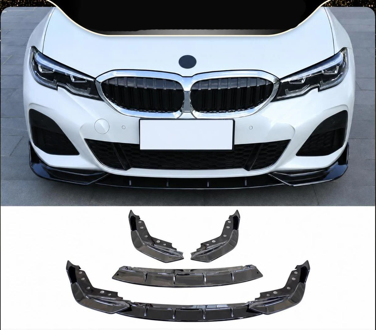 Spoiler labbro paraurti anteriore, splitter e copertura diffusore per BMW Serie 3 G20 G21 G28 2019-2022 M Pack