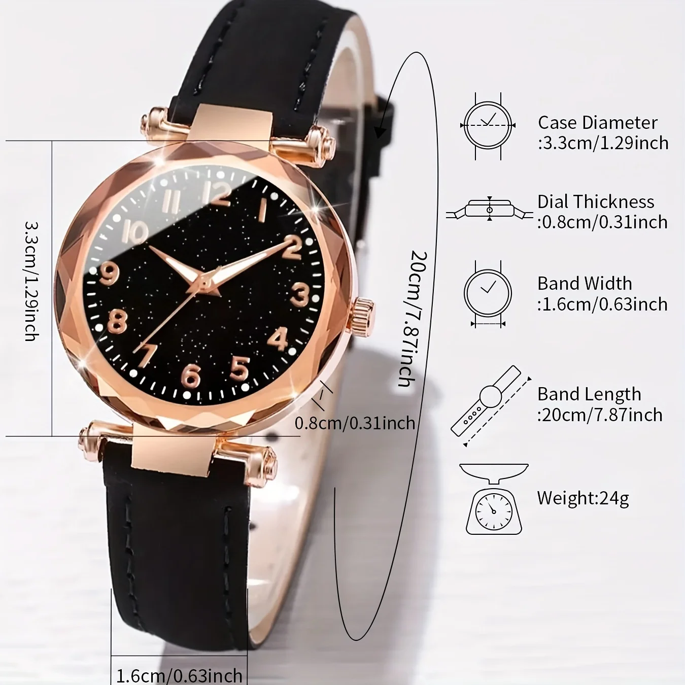 5 pçs/set feminino estrelado moda relógio de quartzo analógico couro do plutônio relógio de pulso & coração conjunto jóias, presente do dia dos namorados para ela