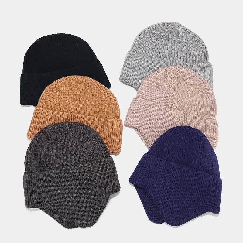 Hot Beanie Autumn Winter Outdoor ear-protection Knitted Hat Core Yarn Dome ear-protection Hat Men Women Simple Solid Color Hat