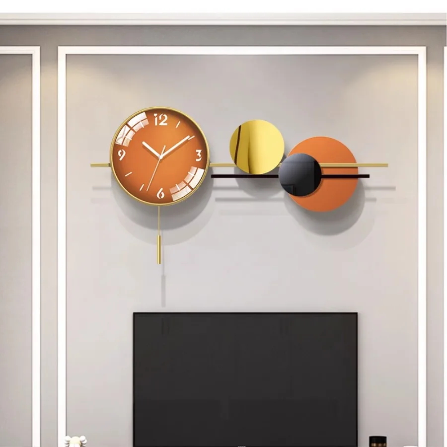 Living Room Wall Clock Decoration Quartz Gift Round Classic Home Wall Clock Pieces Art Gold Numbers Orange Horloge Wall Decor