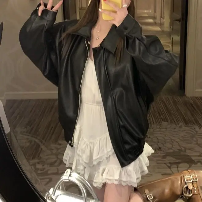 

Biker Jackets Womens Jacket Green Fall Deerskin Flannel Fitted Slim Single-Breasted Long-Sleeved Temperament Fashionable Retro