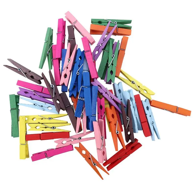 3-Inch Large Natural Colorful Wooden Clothespins, Set Of 100 Pins, Assorted Colors-AT36