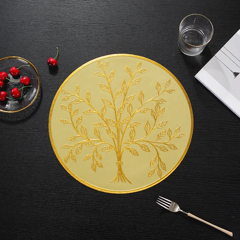 New Gold PVC Placemat Circular Table Mat Waterproof and Oil Resistant Dining Table Decor Mat Solid Color Gold Plated Dining Mat