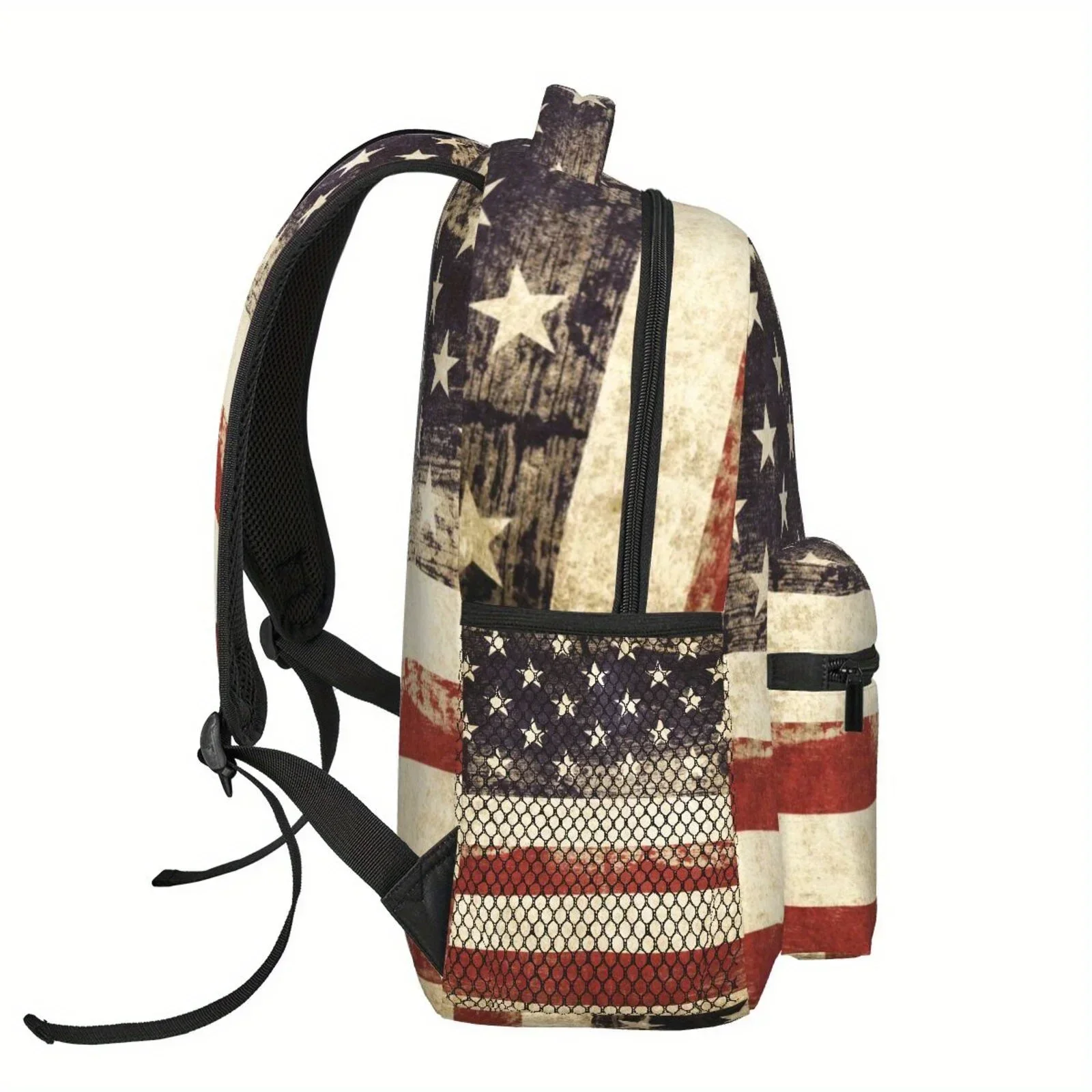 Custom Bag Vintage American Flag Stars And Stripes Large Capacity Backpack - Lightweight, Durable Polyester, Laptop Compartment,