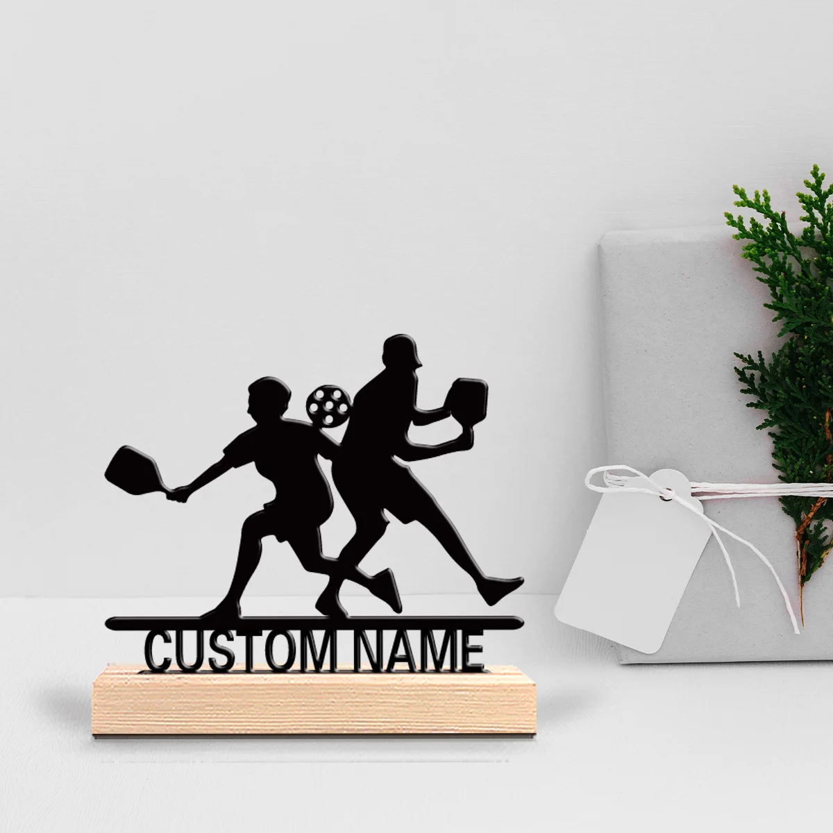 1pc Pickleball Customized Letter Tin Statue Metal Ornament Art Crafts With Wood Base With Wood Base For Girl Gifts