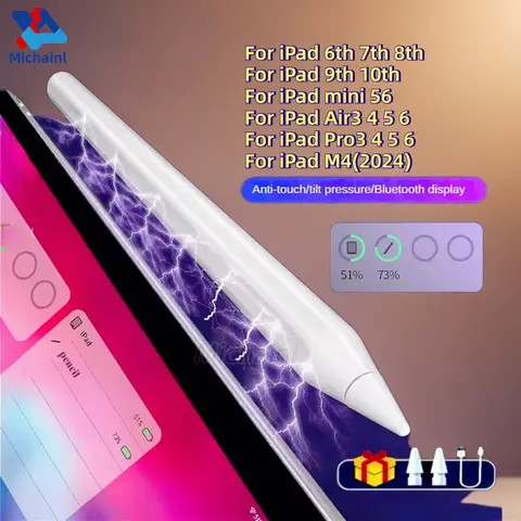 iPad Pencil 2024 Air 6 M2 Pro M4 스타일러스 펜, iPad Pro 11 12.9 Air 4/5 7/8/9/10th mini 5 6 태블릿 용 Bluetooth 기능 포함