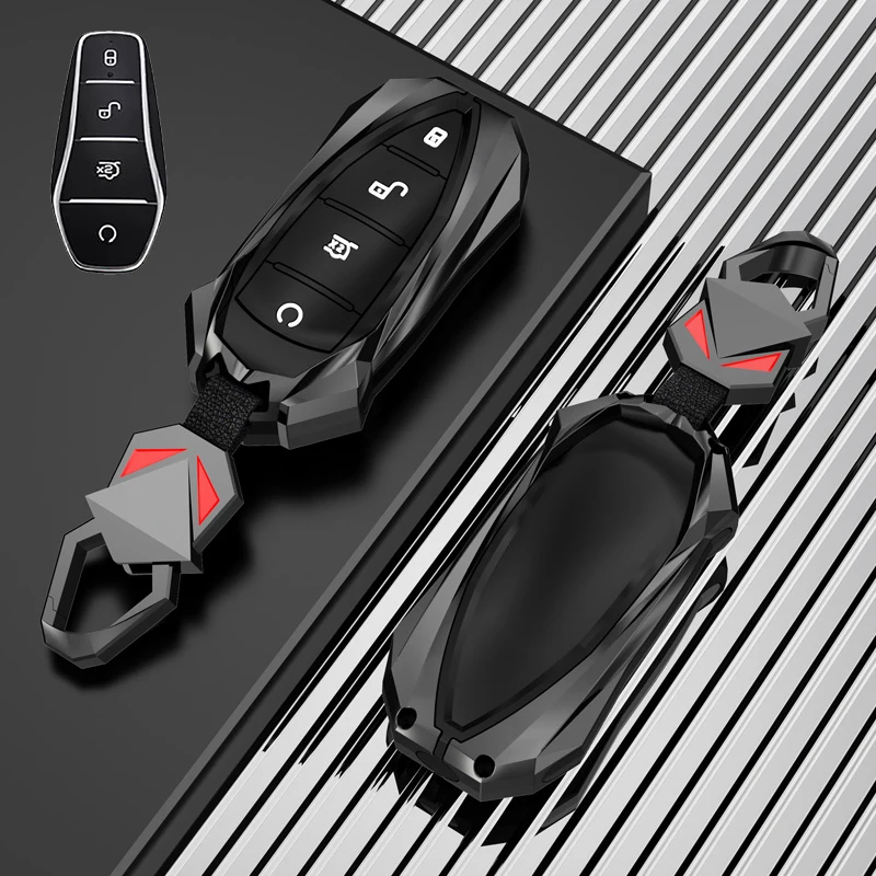 

Key Case Cover for BYD Song Plus Atto 3 Han EV Tang DM Qin Seal Dolphin Leather Metal Remote Fob Holder Keychain Car Accessories