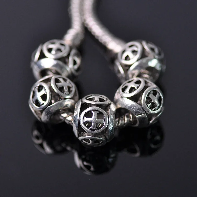 

10pcs 10mm-12mm Round Hollow Metal Alloy Loose Spacer Big Hole Beads for Jewelry Making Supplies European Charms Bracelet DIY