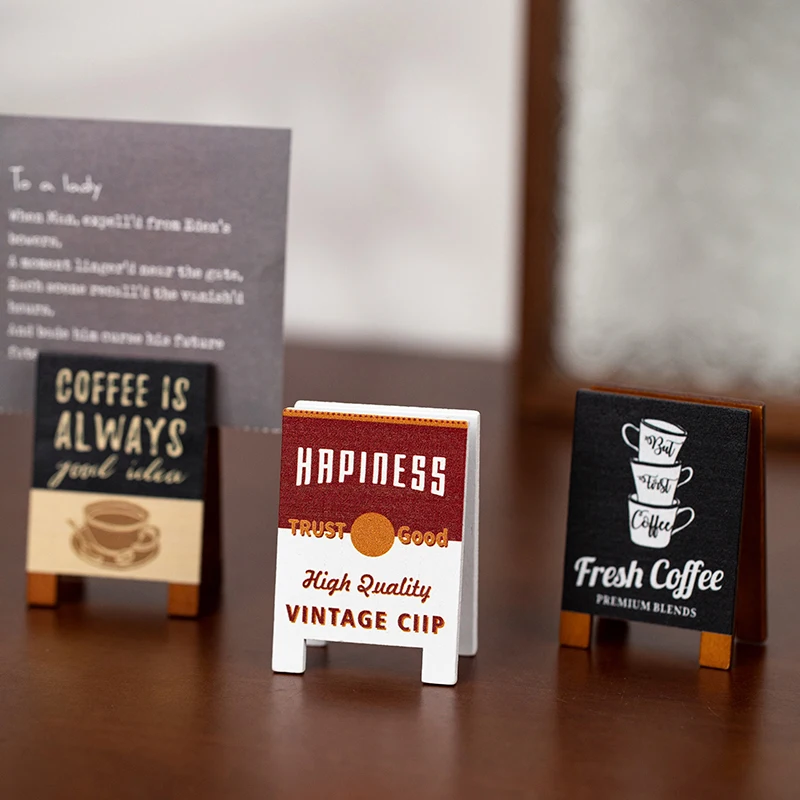 Wooden Signboard Memo Clip, Instagram-Worthy Photo Holder, Business Card Holder, Vertical Desktop Ornament, Vintage Journal Clip