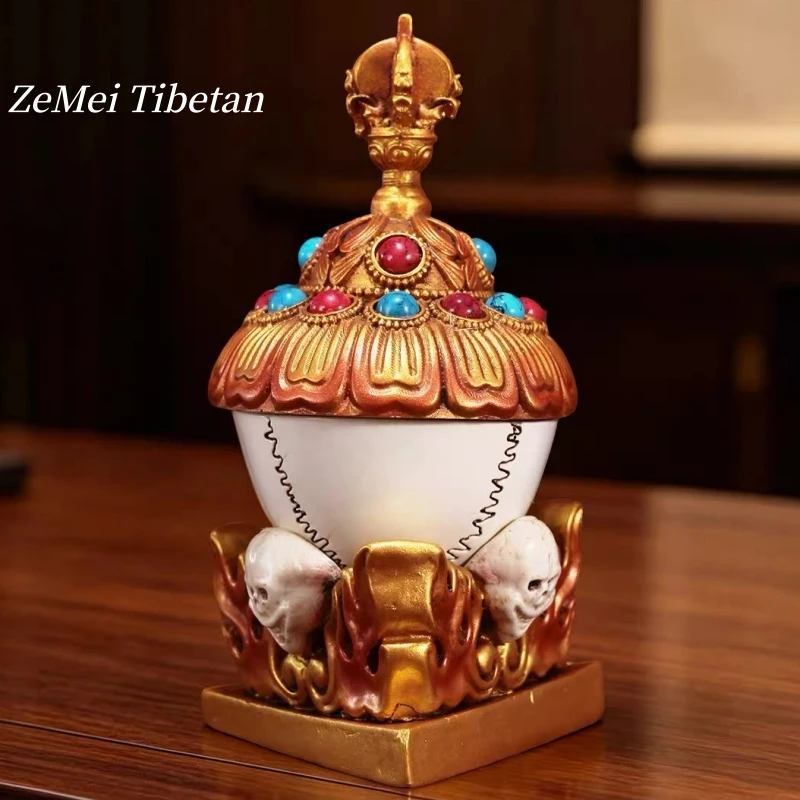 Adorno de Loto Toba Estilo Tibetano, Artículo Budista, Artesanía Tantrica de Resina Toba, Vajra de Rueda Dorada, Decoración de Escritorio para Altar