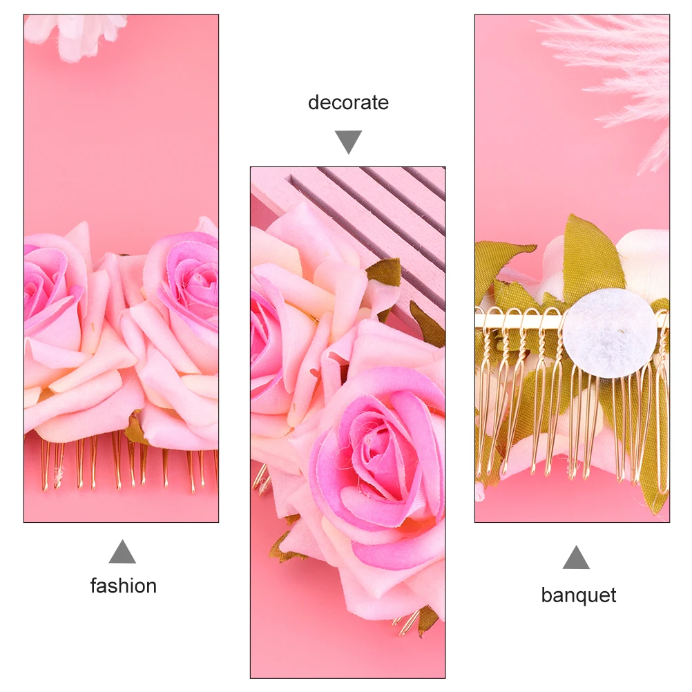 

Gorgeous Rose Hair Combs 2pcs Fabric Flower Bridal Wedding Hair Accessories Decorative Elegant Headwear For Banquet