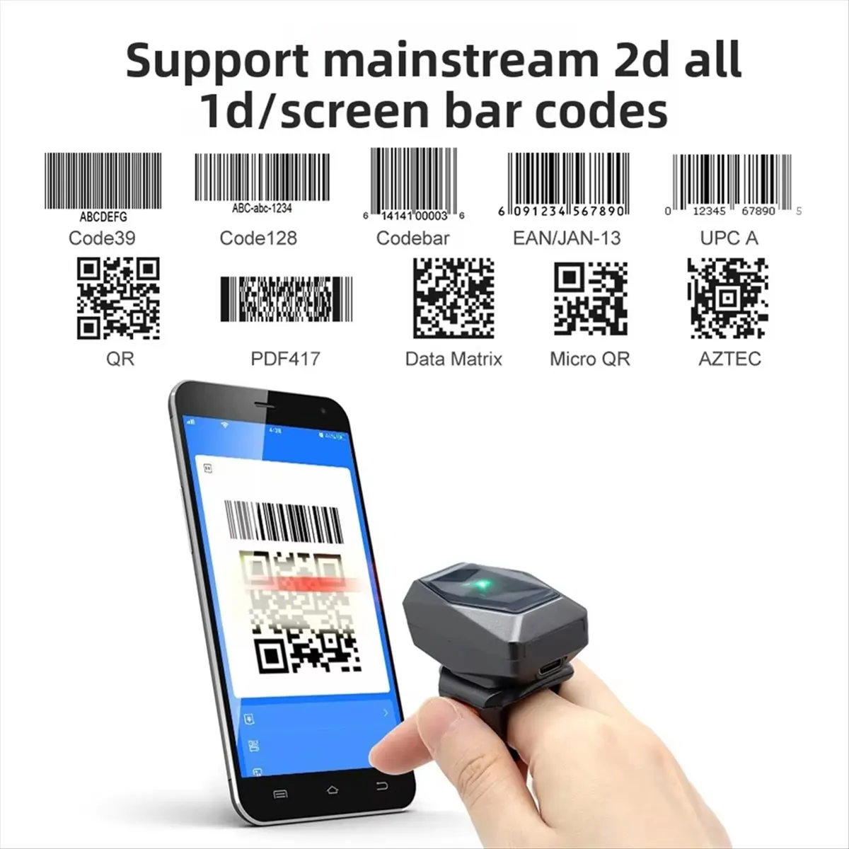 TRENDY STYLE~Ring Bluetooth Barcode QR Code Scanner Wireless Scanner Warehouse Inventory Finger Scanner Portable Code Scanner