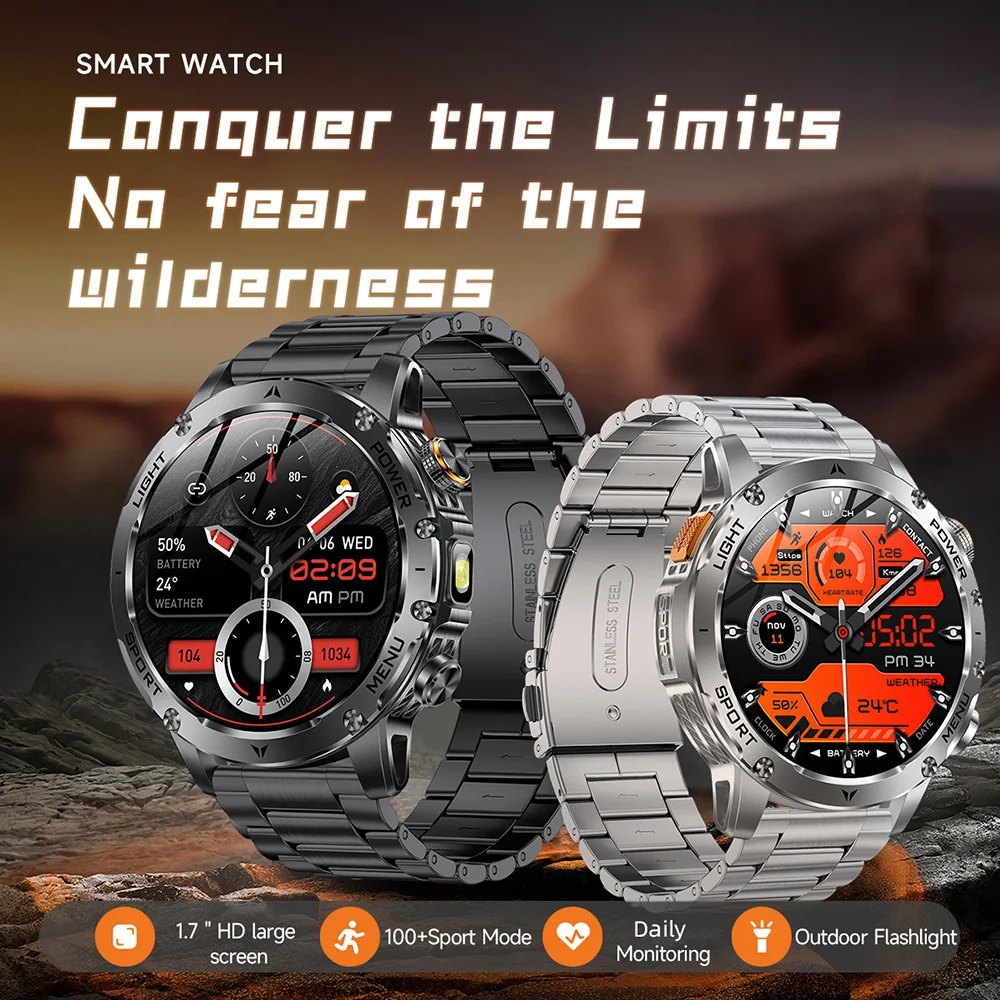 

1.7" Outdoor Sport Smart Watch Men Women 1000 mAh Battery Wrist Watches AK87 LED Flashlight Smartwatch 2026 Digital Wristwatch