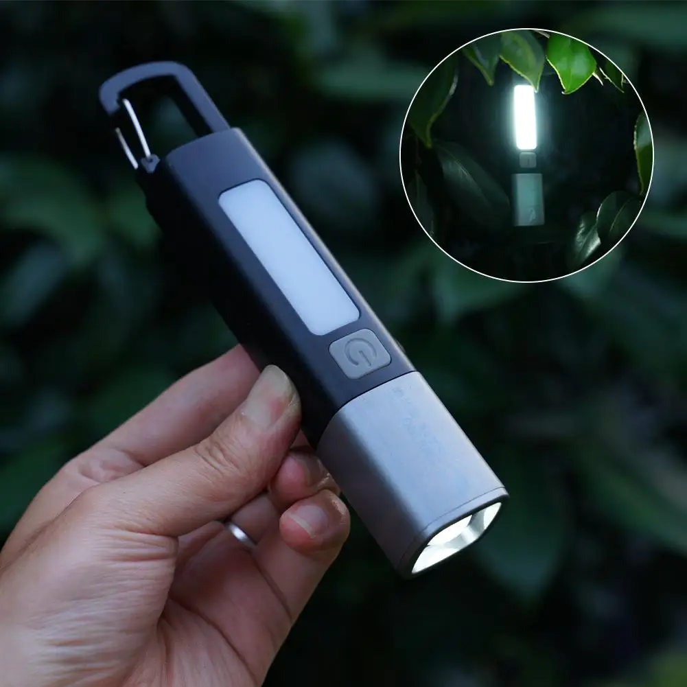 Strong Lighting ABS Flashlamp USB Charging Portable Outdoor Small Flashlight Camping Hanging Lamp Telescopic Focus COB Side Lamp