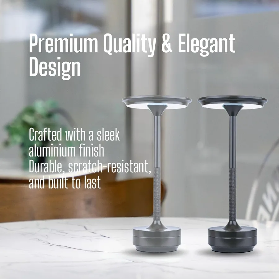 Draadloze oplaadbare aanraaklamp 5000 mAh batterij 20+ uur gebruik USB-C opladen 3 kleur- en helderheidsinstellingen Aluminium tafel La