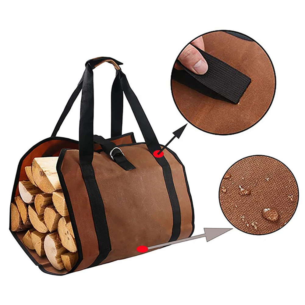 حقيبة تخزين من الخشب الحطب ذات سعة كبيرة مع مقابض، حامل سجل محمول مقاوم للتمزق للأماكن الخارجية والداخلية