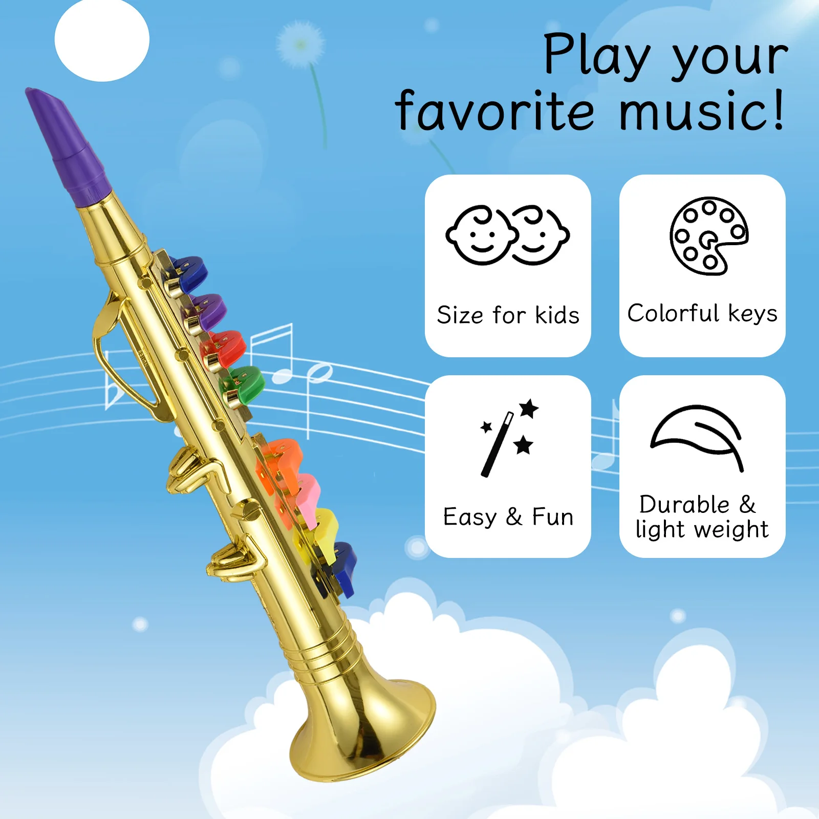 Clarinet with 8 Colored Coded Keys  Musical Wind Instruments Eco-friendly ABS Early Educational for Kids