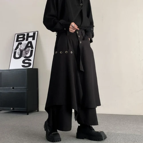 Imagen 2 del producto Culottes para hombre, pantalones samuráis en capas irregulares, ropa de calle Hakama, moda versátil, pantalones informales de pierna ancha, ropa para hombre 2024