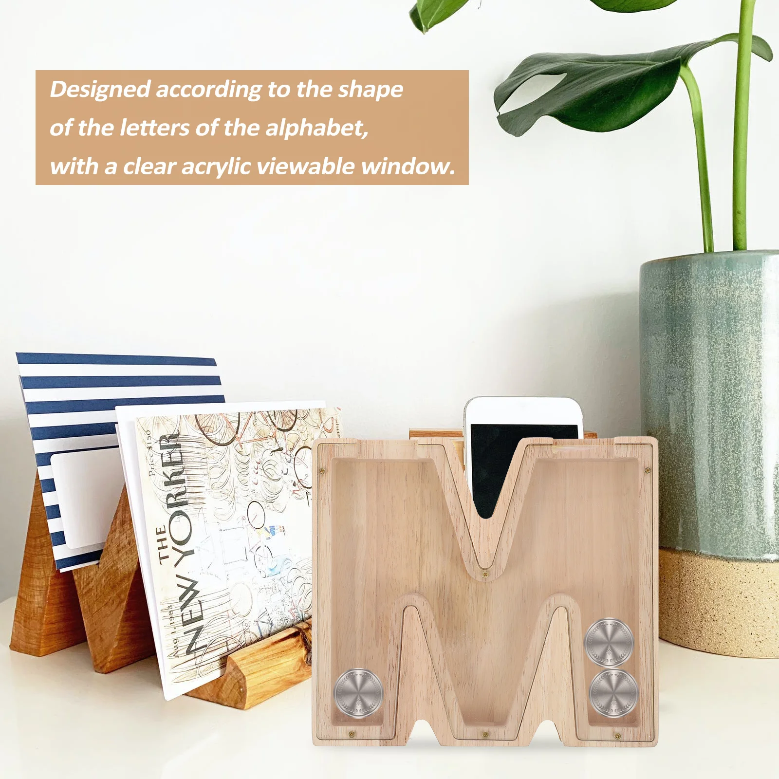 Houten alfabet spaarpot vintage stijl spaarpot voor kinderen volwassenen spaarpot acryl brief bank speelgoed cadeau