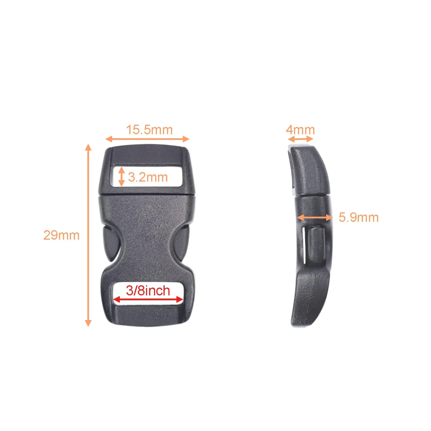 3/8 Inch Curved Contoured Paracord Bracelet Clips Plastic Quick Side Release Buckles for Paracord Bracelets Clasps Accessories