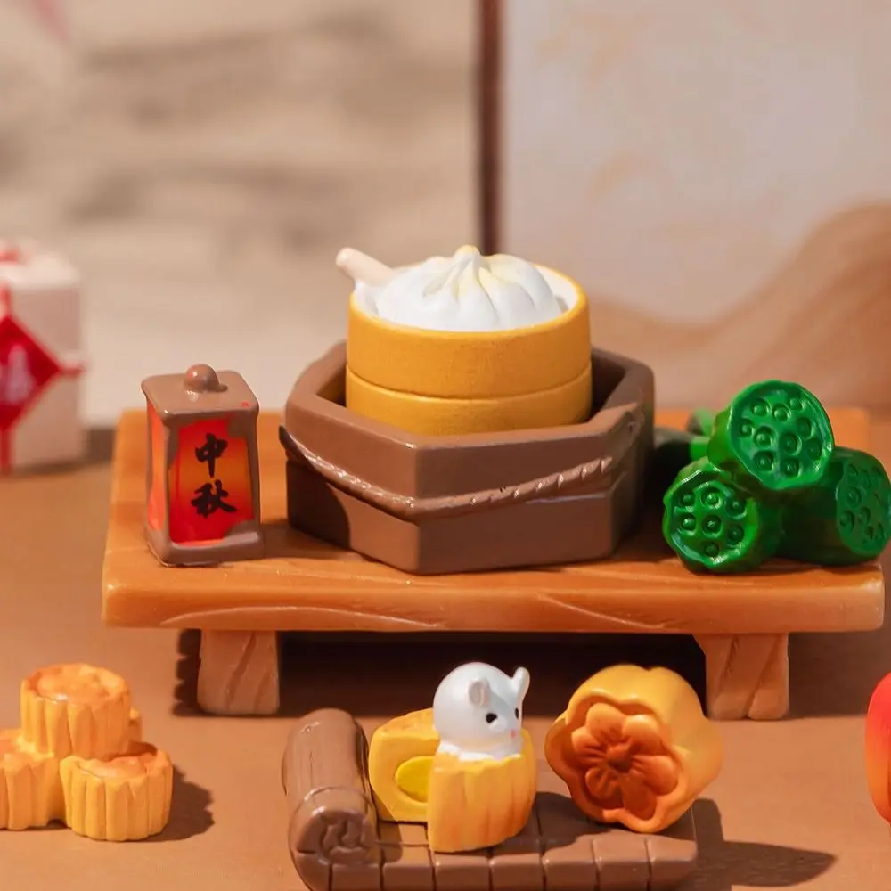 Cute Moon Cake Rabbit Miniatures Realistic Chinese Style Mid-Autumn Rabbit Ornaments DIY Resin Crafts Micro Landscape Decoration